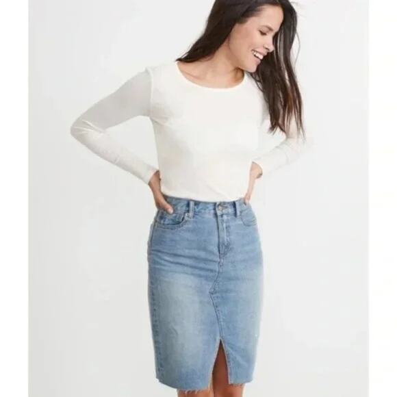 Marine Layer Celine Pencil Midi Skirt Blue Cotton Denim Size 4 - Picture 2 of 9